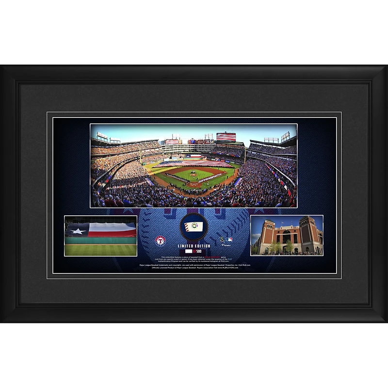 Texas Rangers Framed 10" x 18" Stadium Panoramic Collage with a Piece of Game-Used Baseball - Limited Edition of 500