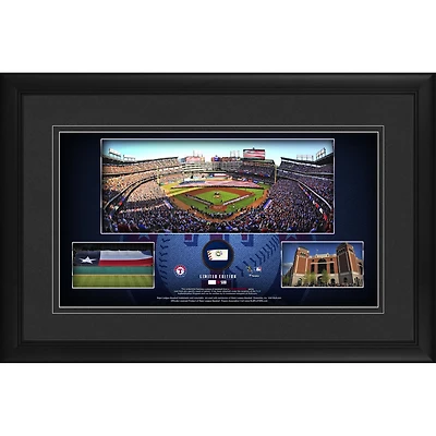 Texas Rangers Framed 10" x 18" Stadium Panoramic Collage with a Piece of Game-Used Baseball - Limited Edition of 500
