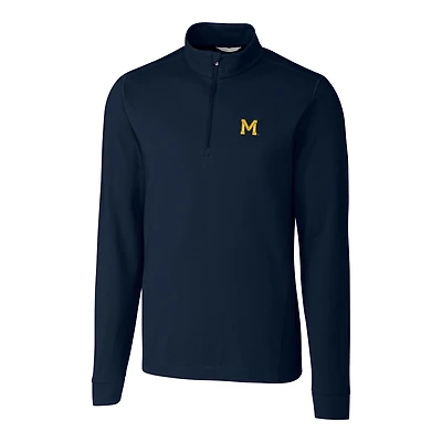 Men's Cutter & Buck Navy Michigan Wolverines Vault Advantage Quarter-Zip Mock Neck Sweater