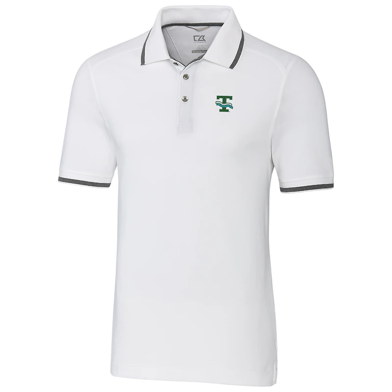 Men's Cutter & Buck White Tulane Green Wave Big & Tall College Vault Advantage Tipped DryTec Tri-Blend Polo