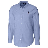 Men's Cutter & Buck Royal Kansas Jayhawks Big & Tall College Vault Stretch Oxford Tri-Blend Long Sleeve Button-Down Shirt