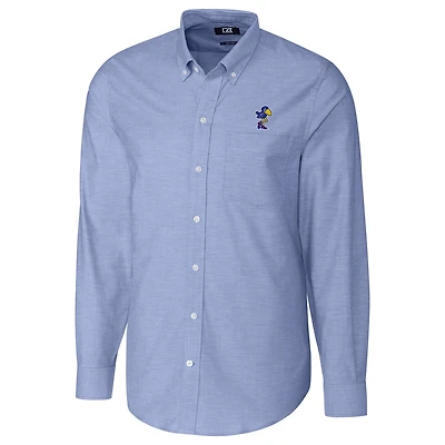 Men's Cutter & Buck Royal Kansas Jayhawks Big & Tall College Vault Stretch Oxford Tri-Blend Long Sleeve Button-Down Shirt