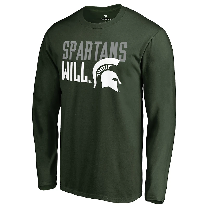 Men's Green Michigan State Spartans Hometown Collection Spartans Will Long Sleeve T-Shirt