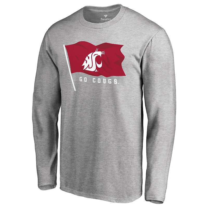 Men's Heathered Gray Washington State Cougars Hometown Collection Game Day Flag Long Sleeve T-Shirt
