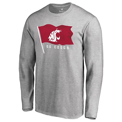 Men's Heathered Gray Washington State Cougars Hometown Collection Game Day Flag Long Sleeve T-Shirt
