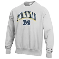 Men's Champion Gray Michigan Wolverines Arch Over Logo Reverse Weave Pullover Sweatshirt
