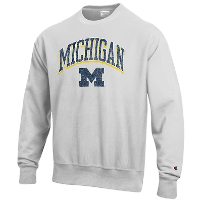 Men's Champion Gray Michigan Wolverines Arch Over Logo Reverse Weave Pullover Sweatshirt