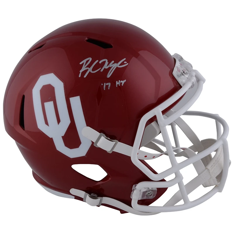 Baker Mayfield Oklahoma Sooners Autographed Riddell Speed Replica Helmet with ''HT 17'' Inscription