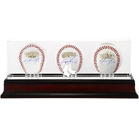 David Ortiz Boston Red Sox Autographed Three World Series Baseballs and Mahogany Logo Display Case