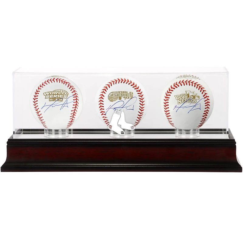 David Ortiz Boston Red Sox Autographed Three World Series Baseballs and Mahogany Logo Display Case