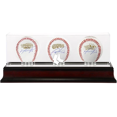 David Ortiz Boston Red Sox Autographed Three World Series Baseballs and Mahogany Logo Display Case