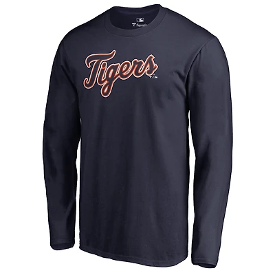 Men's Navy Detroit Tigers Team Wordmark Long Sleeve T-Shirt