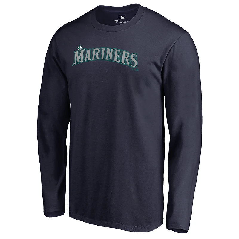 Men's Navy Seattle Mariners Team Wordmark Long Sleeve T-Shirt