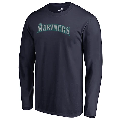 Men's Navy Seattle Mariners Team Wordmark Long Sleeve T-Shirt