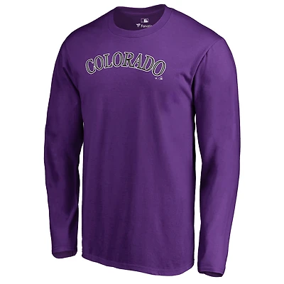 Men's Purple Colorado Rockies Team Wordmark Long Sleeve T-Shirt