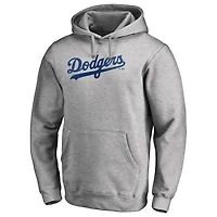 Men's Heather Gray Los Angeles Dodgers Official Wordmark Fitted Pullover Hoodie