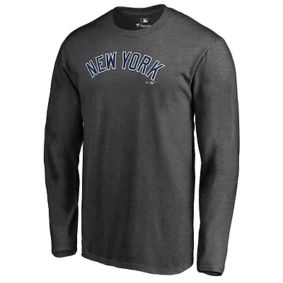 Men's Heathered Charcoal New York Yankees Team Wordmark Long Sleeve T-Shirt
