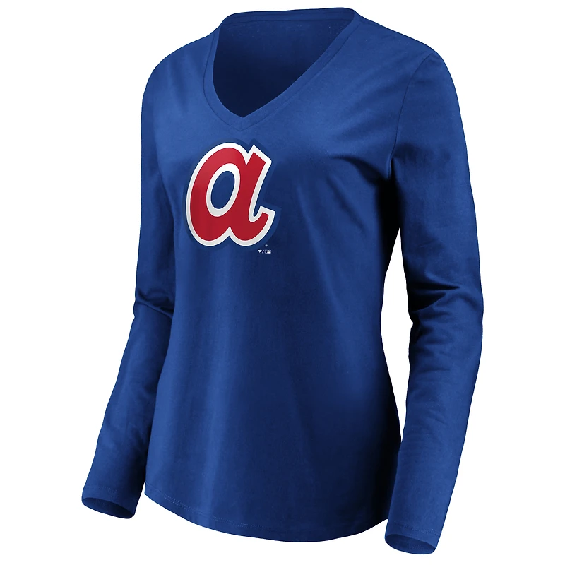 Women's Royal Atlanta Braves Cooperstown Collection Forbes Long Sleeve V-Neck T-Shirt