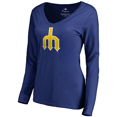 Women's Royal Seattle Mariners Cooperstown Collection Forbes Long Sleeve V-Neck T-Shirt