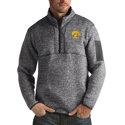 Men's Antigua Charcoal Iowa Hawkeyes Fortune Big & Tall Quarter-Zip Pullover Jacket