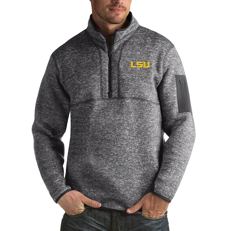 Men's Antigua Charcoal LSU Tigers Fortune Big & Tall Quarter-Zip Pullover Jacket