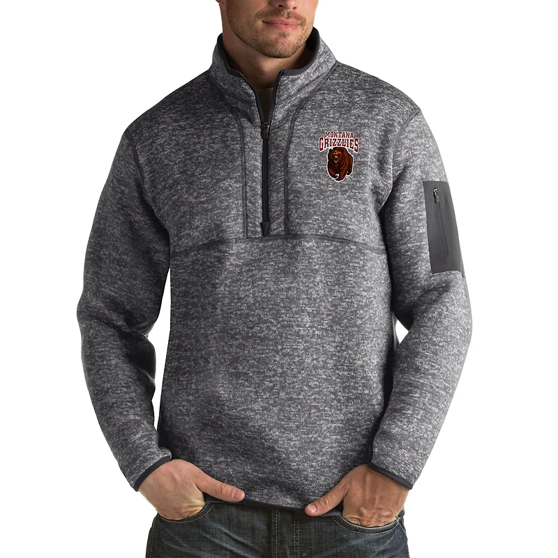 Men's Antigua Charcoal Montana Grizzlies Fortune Big & Tall Quarter-Zip Pullover Jacket