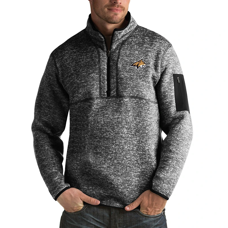 Men's Antigua Black Montana State Bobcats Fortune Big & Tall Quarter-Zip Pullover Jacket