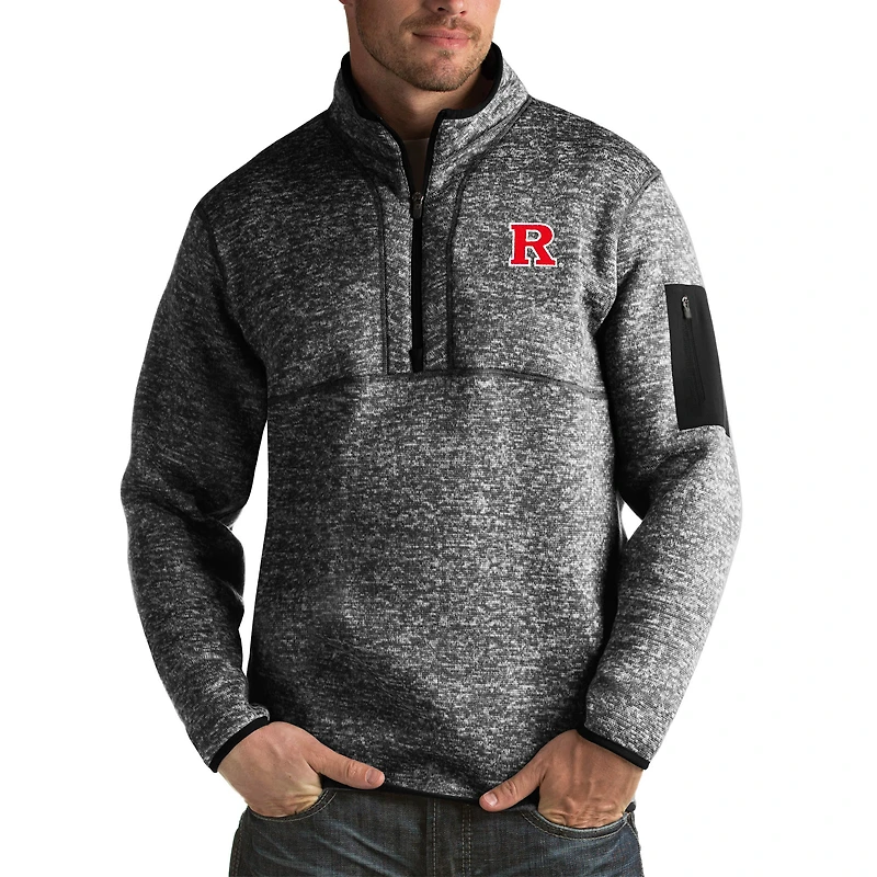 Men's Antigua Black Rutgers Scarlet Knights Fortune Big & Tall Quarter-Zip Pullover Jacket