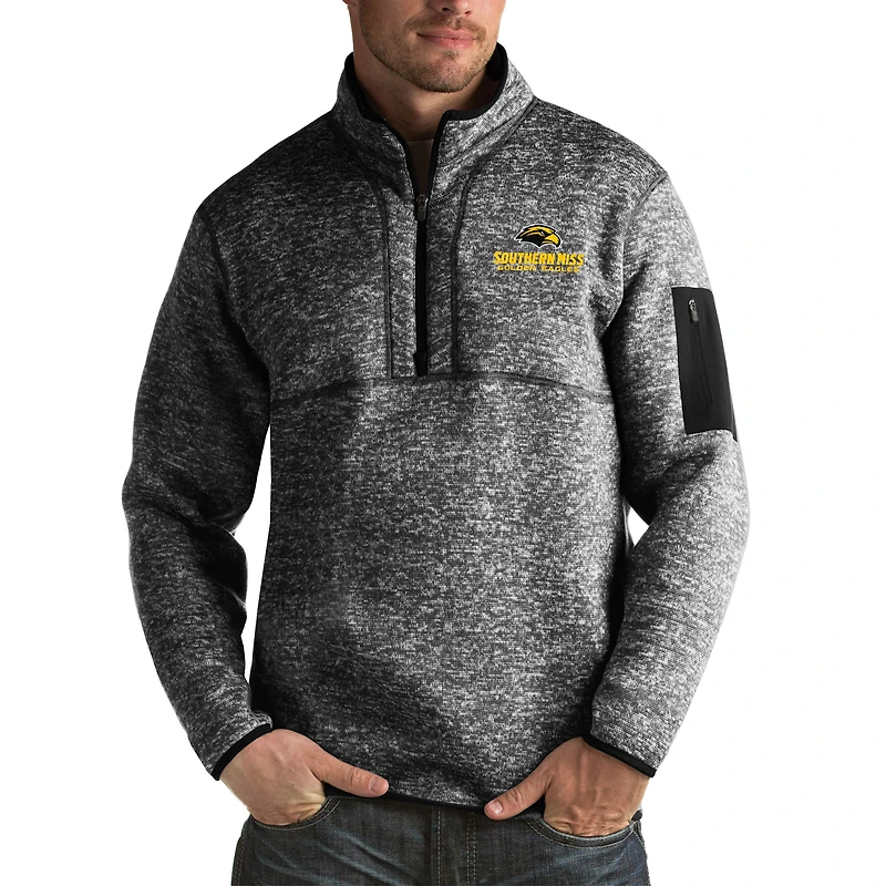 Men's Antigua Black Southern Miss Golden Eagles Fortune Big & Tall Quarter-Zip Pullover Jacket