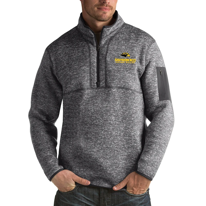 Men's Antigua Charcoal Southern Miss Golden Eagles Fortune Big & Tall Quarter-Zip Pullover Jacket