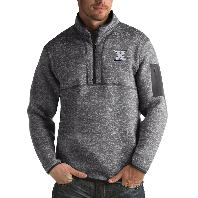 Men's Antigua Charcoal Xavier Musketeers Fortune Big & Tall Quarter-Zip Pullover Jacket