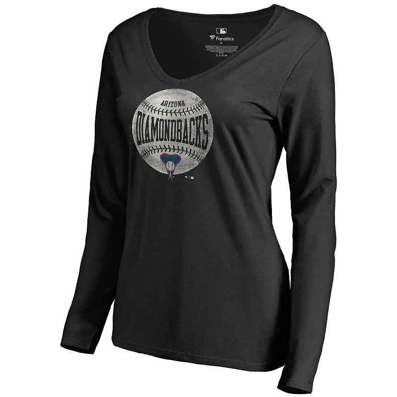 Women's Black Arizona Diamondbacks Cooperstown Collection Slider Long Sleeve V-Neck T-Shirt