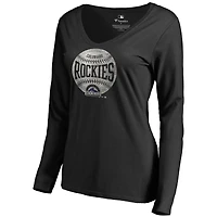 Women's Black Colorado Rockies Cooperstown Collection Slider Long Sleeve V-Neck T-Shirt