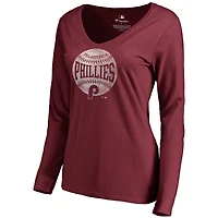 Women's Maroon Philadelphia Phillies Cooperstown Collection Slider Long Sleeve V-Neck T-Shirt