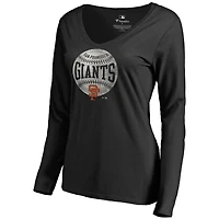 Women's Black San Francisco Giants Cooperstown Collection Slider Long Sleeve V-Neck T-Shirt
