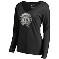 Women's Black Tampa Bay Rays Cooperstown Collection Slider Long Sleeve V-Neck T-Shirt