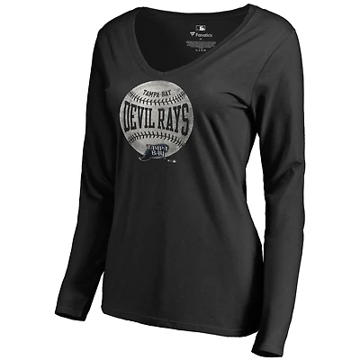 Women's Black Tampa Bay Rays Cooperstown Collection Slider Long Sleeve V-Neck T-Shirt