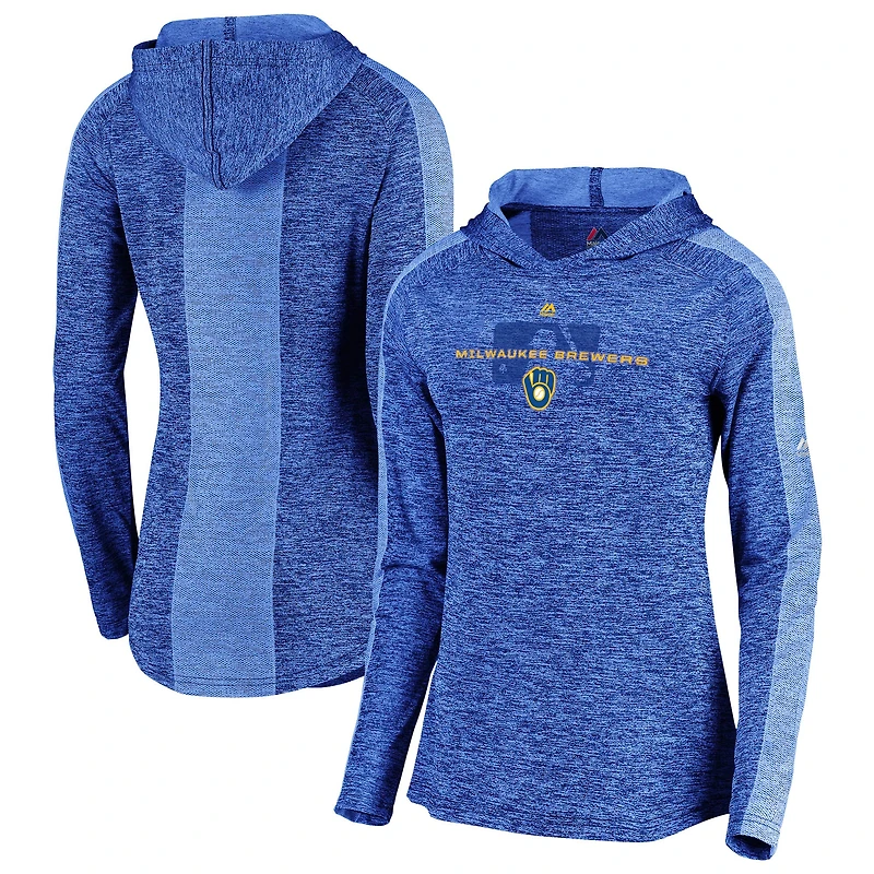 Women's Majestic Heathered Royal Milwaukee Brewers Authentic Collection Ultra-Light Raglan Pullover Hoodie