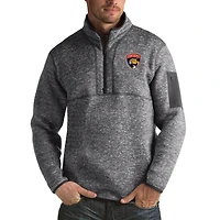 Men's Antigua Heather Gray Florida Panthers Fortune Big & Tall Quarter-Zip Pullover Jacket