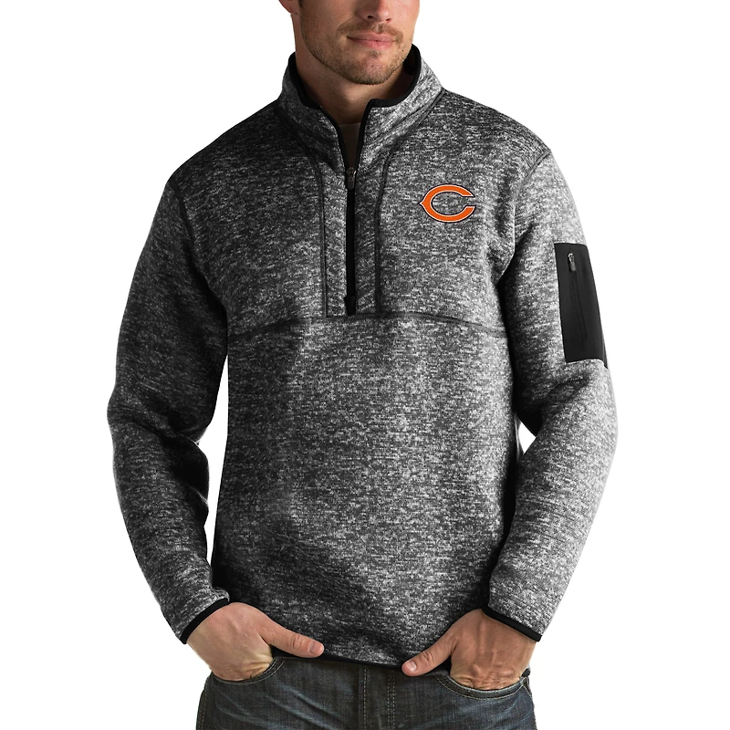 Men's Antigua Heather Black Chicago Bears Fortune Big & Tall Quarter-Zip Pullover Jacket