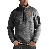 Men's Antigua Heather Black Chicago Bears Fortune Big & Tall Quarter-Zip Pullover Jacket