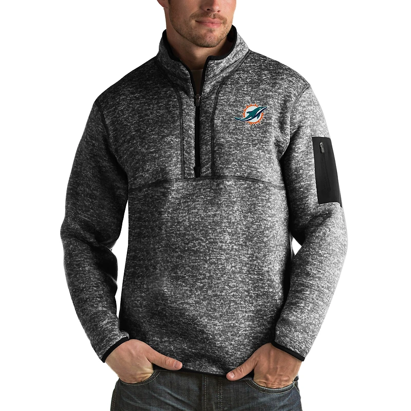 Men's Antigua Heather Black Miami Dolphins Fortune Big & Tall Quarter-Zip Pullover Jacket