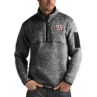 Men's Antigua Heather Black New York Giants Fortune Big & Tall Quarter-Zip Pullover Jacket