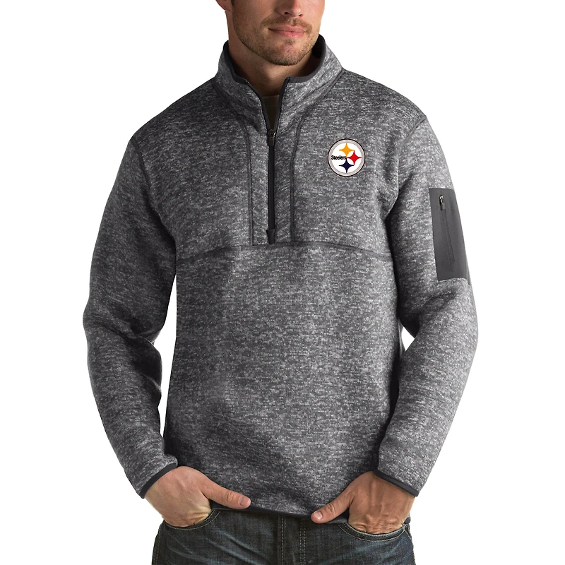 Men's Antigua Heather Black Pittsburgh Steelers Fortune Big & Tall Quarter-Zip Pullover Jacket