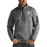 Men's Antigua Heather Black Pittsburgh Steelers Fortune Big & Tall Quarter-Zip Pullover Jacket