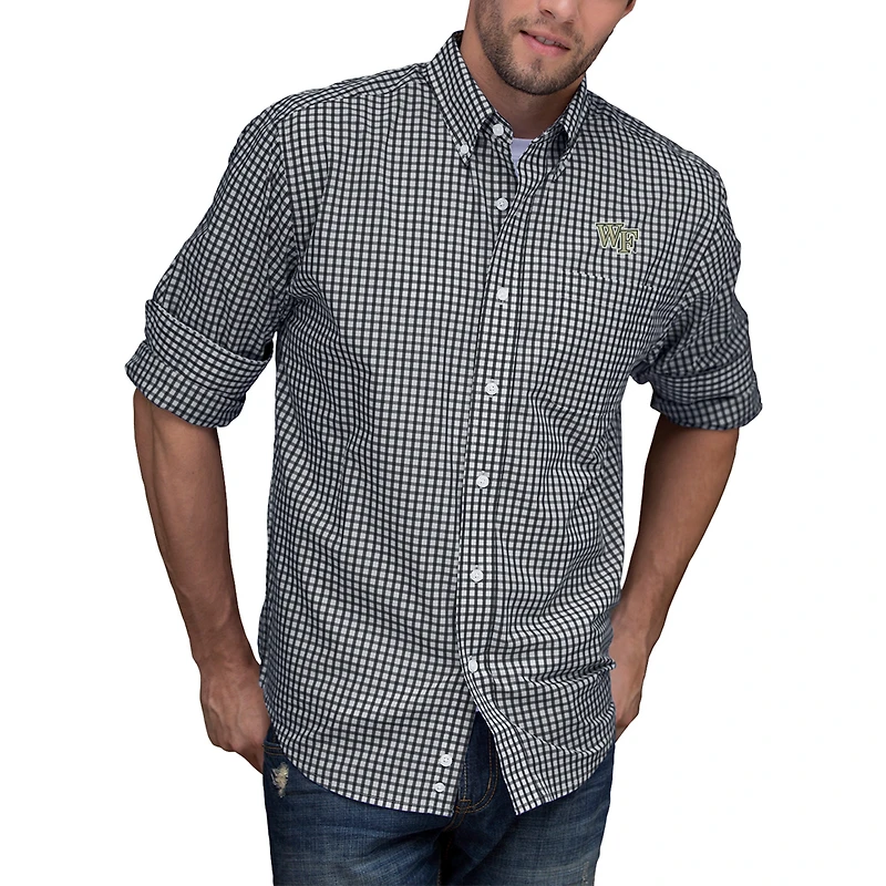 Men's Black/White Wake Forest Demon Deacons NCAA Gingham Button-Down Check Shirt