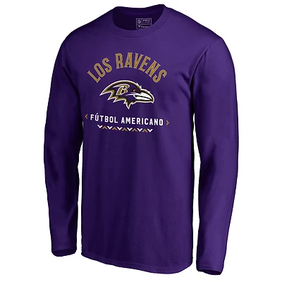 Men's Purple Baltimore Ravens Futbol Americano Long Sleeve T-Shirt