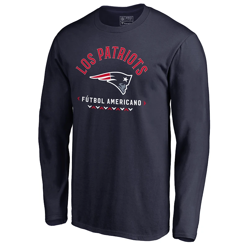 Men's Navy New England Patriots Futbol Americano Long Sleeve T-Shirt