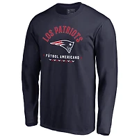 Men's Navy New England Patriots Futbol Americano Long Sleeve T-Shirt