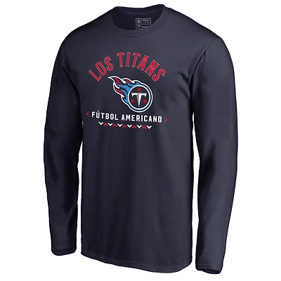Men's Navy Tennessee Titans Futbol Americano Long Sleeve T-Shirt